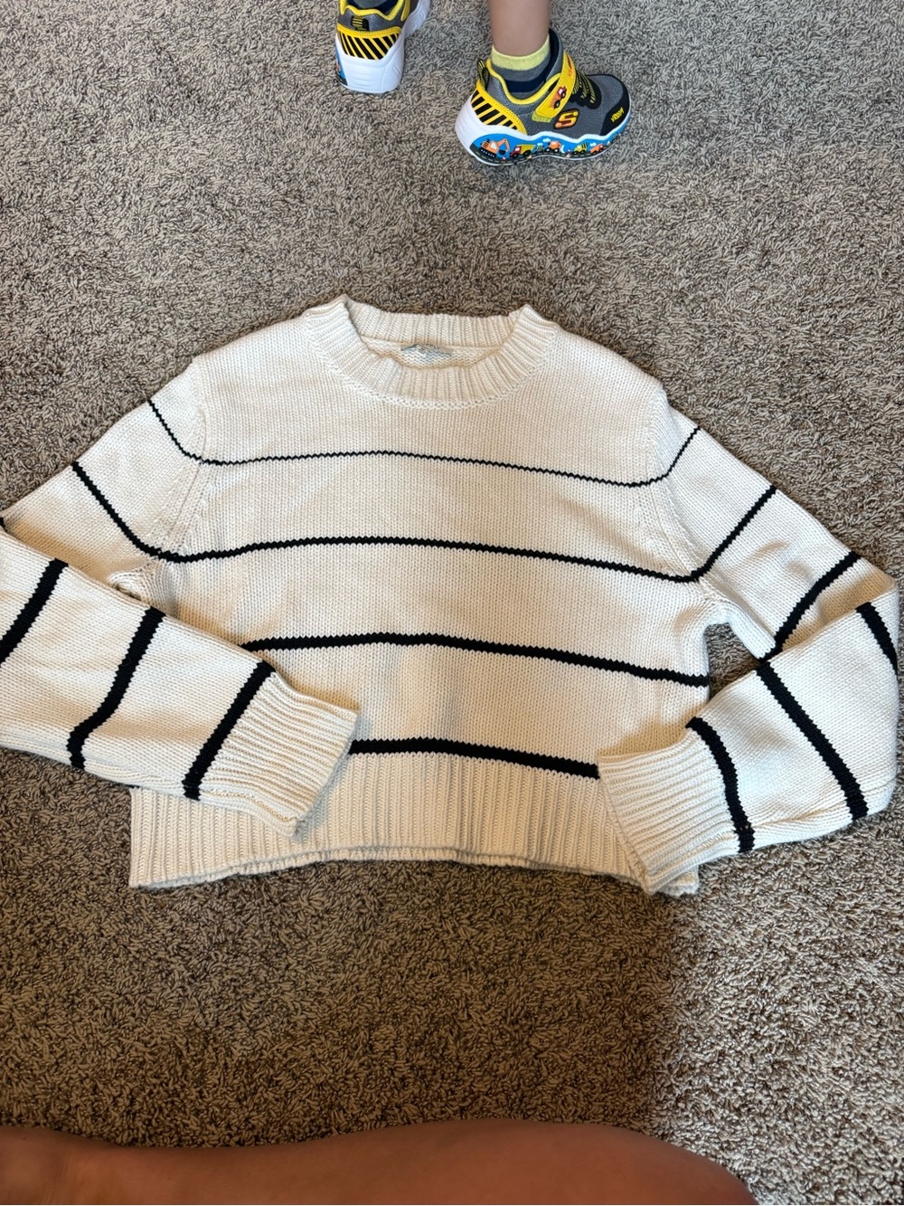 Z Supply Cream & Black Striped Crewneck Sweater